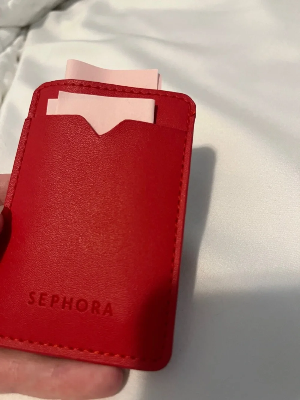 Sephora Red Adhesive Card Holder with Embossed Logo